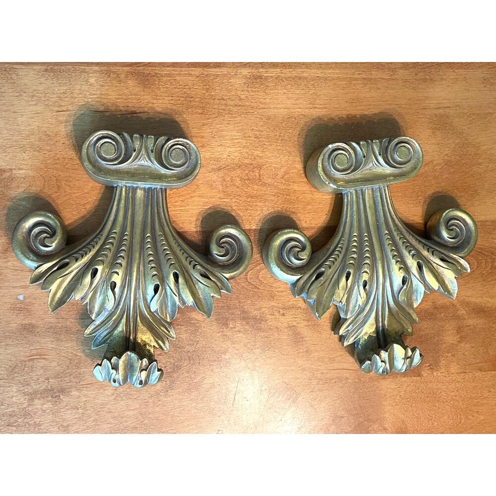 Vintage Ornate Gold Curtain Rod Holder/Wall Decor Sconces House Parts Large 10"